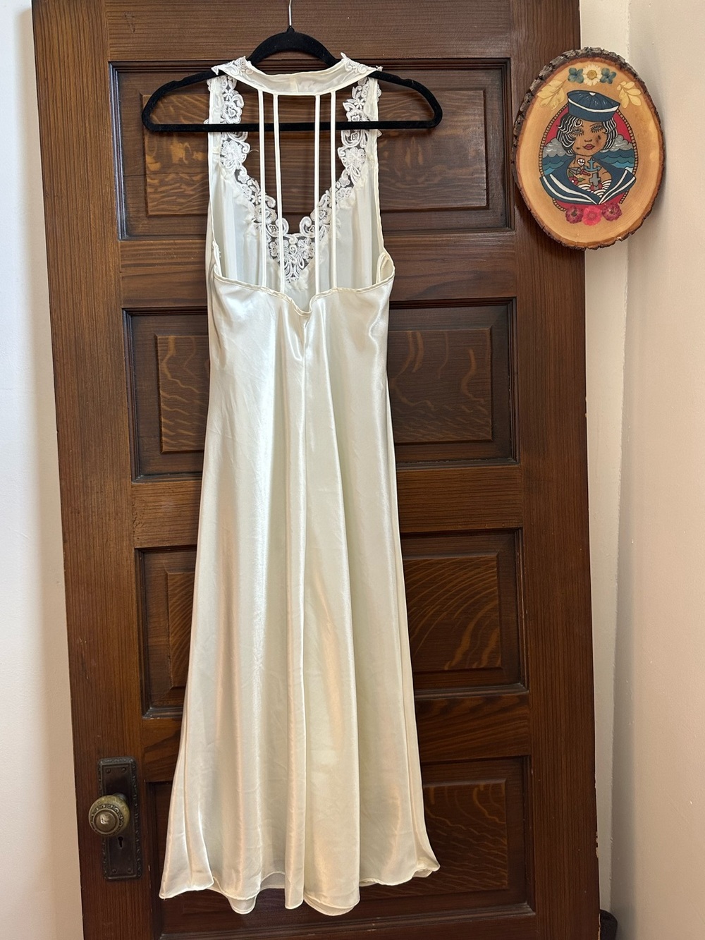 Vintage Cream Satin Nightgown with Lace Trim - Picture 2 of 10